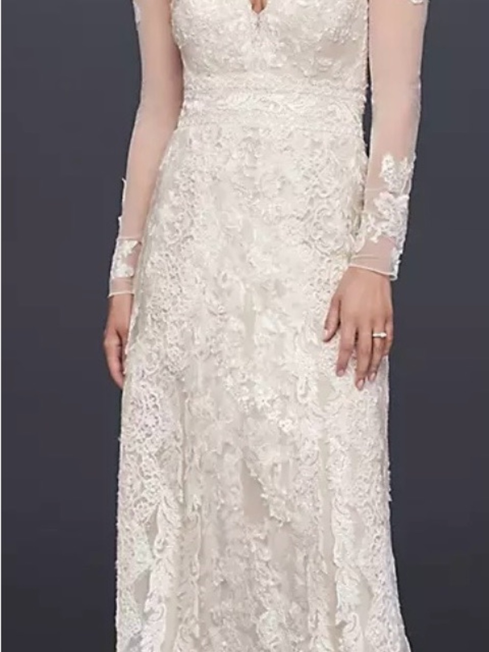 Melissa Sweet Ivory Lace A-Line Wedding Gown with Sheer Long Sleeves- new